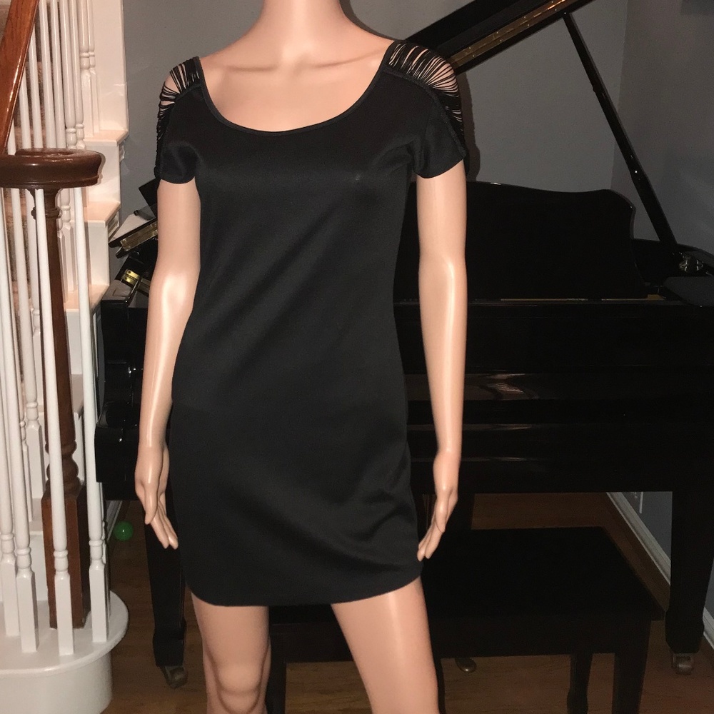 Little Black Dress with Fringe Sleeves
